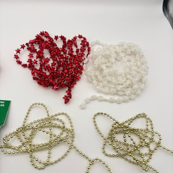 Vintange Mini Christmas Garland Strands Set of 10 White Red Stars Balls Gold - Picture 6 of 10